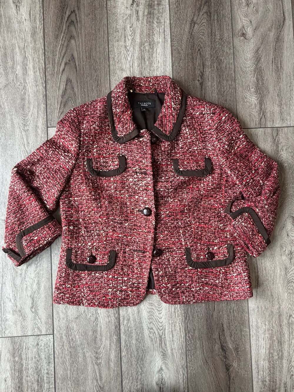 Talbots Tweed Blazer Size 10 Red Brown Wool Blend